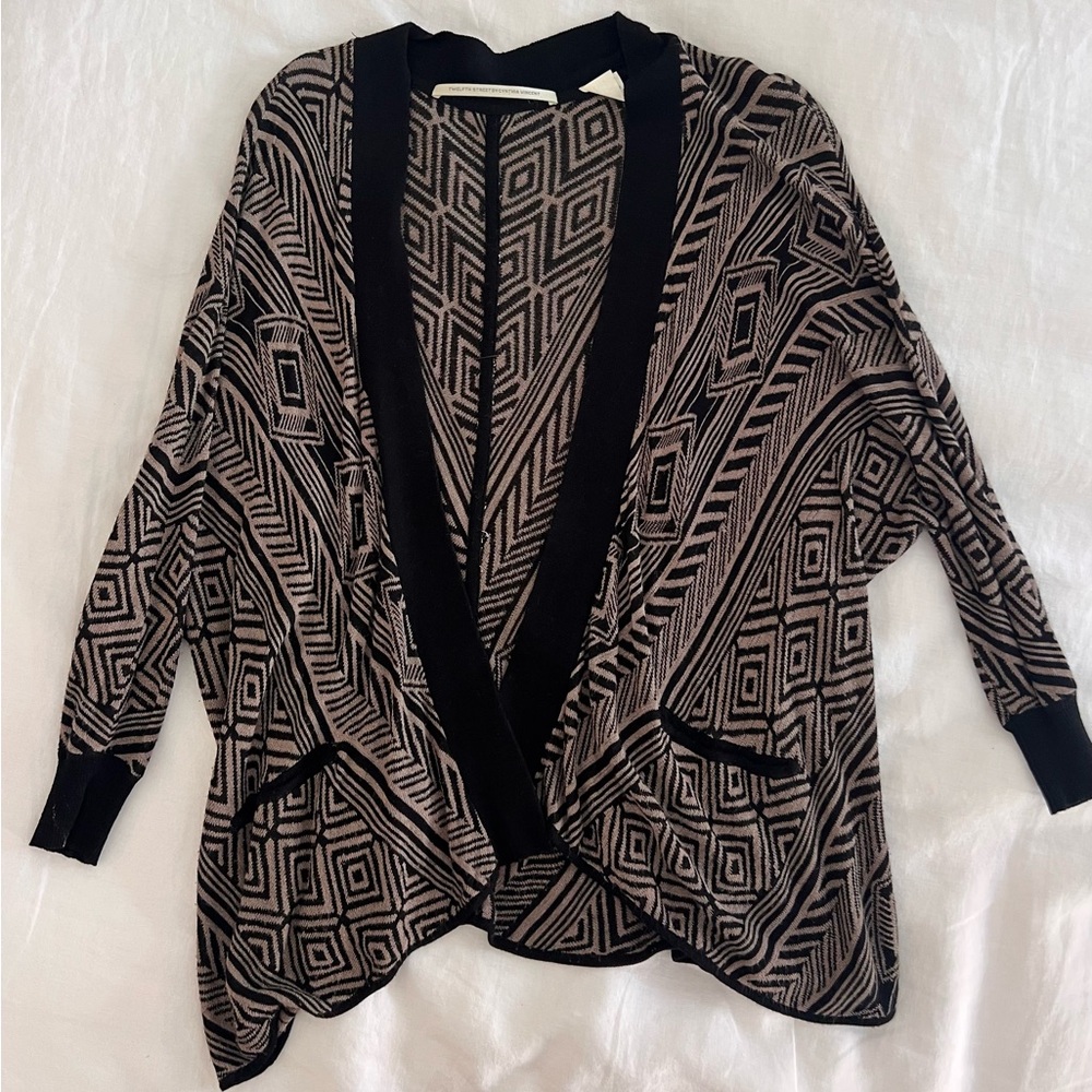 Cynthia Vincent, Twelfth Street Black and Cream Geometric Cardigan